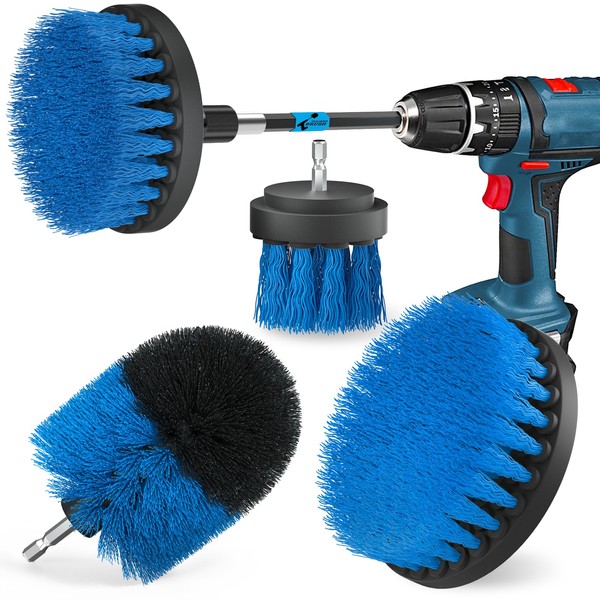Holikme Brush Attachment Drill Set, 5 Pieces Brush Attachment Cordless Screwdriver Brush Drill Brush, Powerful Drill Brush, Cleaning Brush for Rims/Tiles/Kitchen/Floors/Car/Bathtub, Blue