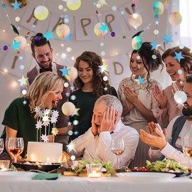 Round Paper Garland, RosyFate 4 m Garland Stars, Garland Birthday, Iridescent Garland, for Birthday, Children's Birthday, Wedding, Christmas Party