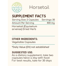 HerbEra Horsetail 60 Capsules, 800 mg, Horsetail (Equisetum arvense) Dried Herb (60 Capsules)