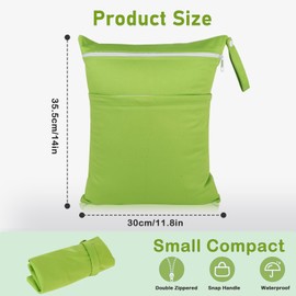 Wetbag Nursery - Pack of 2 Waterproof Wet Bag Changing Bag, Large Wetbag Reusable Cloth Nappy Bag, Cartoon Print Wet Dry Bag with Zip for Baby, Travel and On the Go, Green, Garment bag