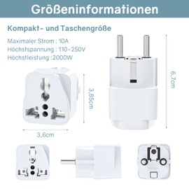 VIEVRE Pack of 4 Travel Adapters, Universal Adapter, China Germany Plug, Universal EU Adapter, Plug Adapter, Adapter Socket for USA, UK, Thailand, Switzerland, China, Italy, etc., White