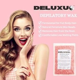 DELUXUS Waxing Beads, 500g Hard Wax Beads, Brazilian Bikini Wax with 10 Applicators, Wax Beads for Face, Upper Lip, Legs, Armpit, Eye Brow for Fine Hair Removal. (Rose)