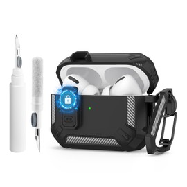 for AirPods Pro 2nd/1st Case with Cleaning Kit and Keychain, Shockproof Rugged Shell Protective Cover with lock for AirPod Pro case (2023/2022/2019) Men (Black)