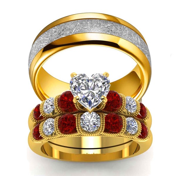 His and Hers Wedding Ring Sets Couples Rings Yellow Gold