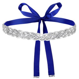 Amaxiu Women's Crystal Wedding Belt, Bridal Rhinestone Wedding Belt, Crystal Belt, Glittering Band, Lightweight Women's Belt for Dress, Evening Dress, Wedding Dress, Shiny Party Waist Belt (Blue),