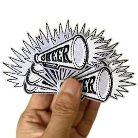FSFYXHC Set of 12pcs White & Black Cheer Cheerleader Megaphone Game Day Iron On Sew on Patch Squad Team Bullhorn Patch Sports Games Embroidered Trucker Hat Cap Headband Patch DIY 3"x1.3"