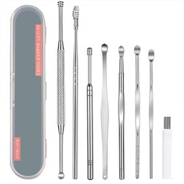 8 Pcs Ear Pick Earwax Removal Kit, Ear Cleaning Tool Set, Ear Curette Ear Wax Remover Tool with Storage Box and Cleaning Brush