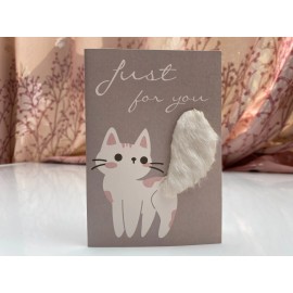 C11-Very Cute Best Wishes Greeting Card for Cat Lovers (Fluffy Tail White Cat)