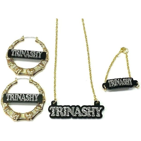 Personalized Matching Necklace With Gold Chain and Bracelet and Bamboo