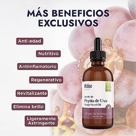 HEBBE | Aceite De Pepita De Uva 100 Ml | Antiedad Nutritivo Y Revitalizante | Rico En Antioxidantes | Ligero Y Ligeramente Astringente | Excelente Para Masajes
