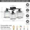 Crystal Semi Flush Mount Ceiling Light,3-Light Black Close to Ceiling