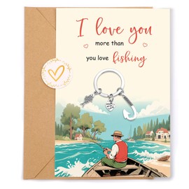 iuNMaogu Fishing Gifts for Men Dad Friend Coworker Husband Boyfriend Fishing Lovers Christmas Valentines Fathers Day Birthday Gifts from Daughter Son Wife Girlfriend Cool Keychain with Funny Card