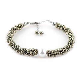 CRYSTALIS Natural Pyrite Beads Twisted Rope Bracelet with Elegant Pearl, High Grade Gemstones, Chakra Healing Stones, Gift Giving Womens Jewelry, 925 Sterling Silver Bracelet 8 inch