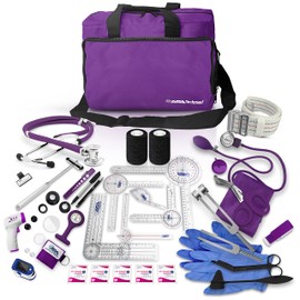 ASA TECHMED Physical Therapy Home Health Aide Comprehensive Kit - Carrying Bag, Blood Pressure Cuff, Stethoscope, Gait Belt- Purple