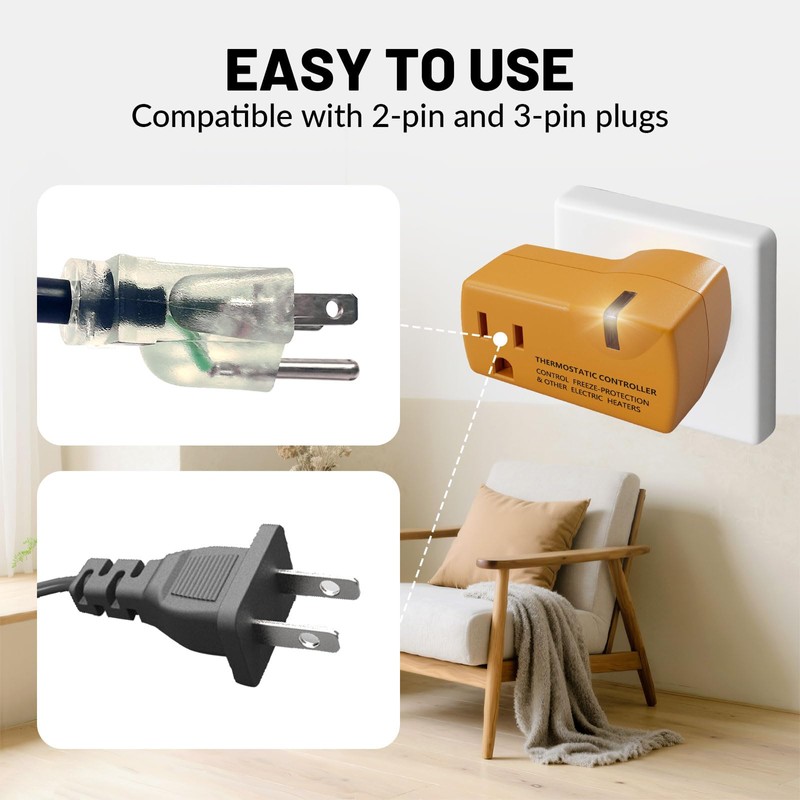 MAXKOSKO 4 PCS Freeze Thermostatically Controlled Outlet，Automatically Turn On Below