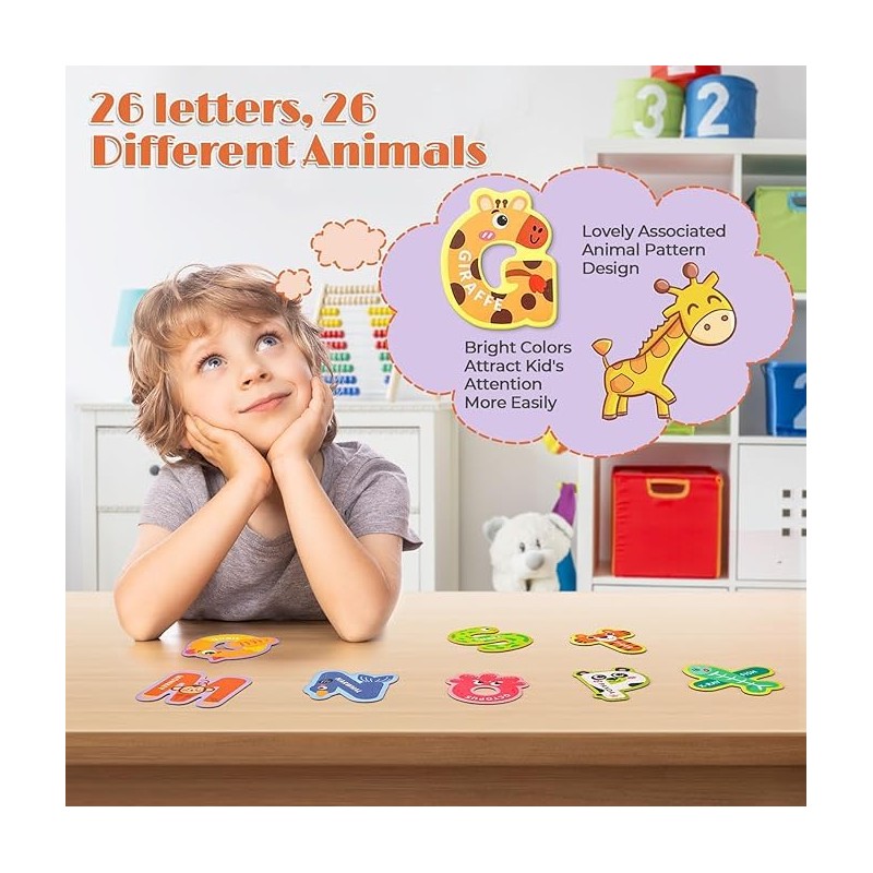 Felly Animal Alphabet ABC Fridge Magnets Educational Toy, 26 Magnetic