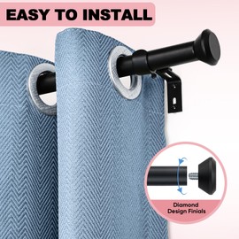 SIMEWIN Heavy Duty Curtain Rods for Windows 66 to 120 Inches, Black Adjustable Curtain Rods with Diamond Finials for Bedroom, Living Room, Patio, Kitchen, Farmhouse