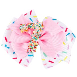 Sparkling Birthday Hair Bow for Baby Girls 2nd 3nd 4nd 5nd 6nd 7 Years Decorations Glitter Confetti Ice Cream Party Pink Hair Accessories for Girls 7nd Birthday Celebration