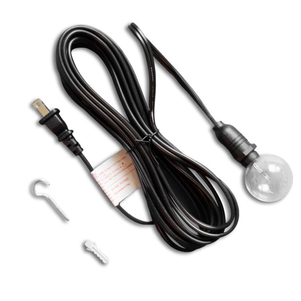 11FT Black Weatherproof Outdoor Pendant Light Lamp Cord Kit, E12 C7 Base