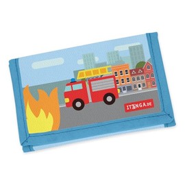 itenga Children's Wallet - Wallet and Neck Pouch - with Velcro Fastening, Drawstring Strap, Note Compartment and Coin Compartment Viewing Window for Girls and Boys, Motif fire brigade 2, Classic