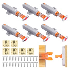 6 Pcs Grey Push to Open Door Catches, Heavy Duty Non-Magnetic Push to Open Latch for Kitchens, Cabinets, Wardrobes, Drawers (Comes with 24 x Screws)