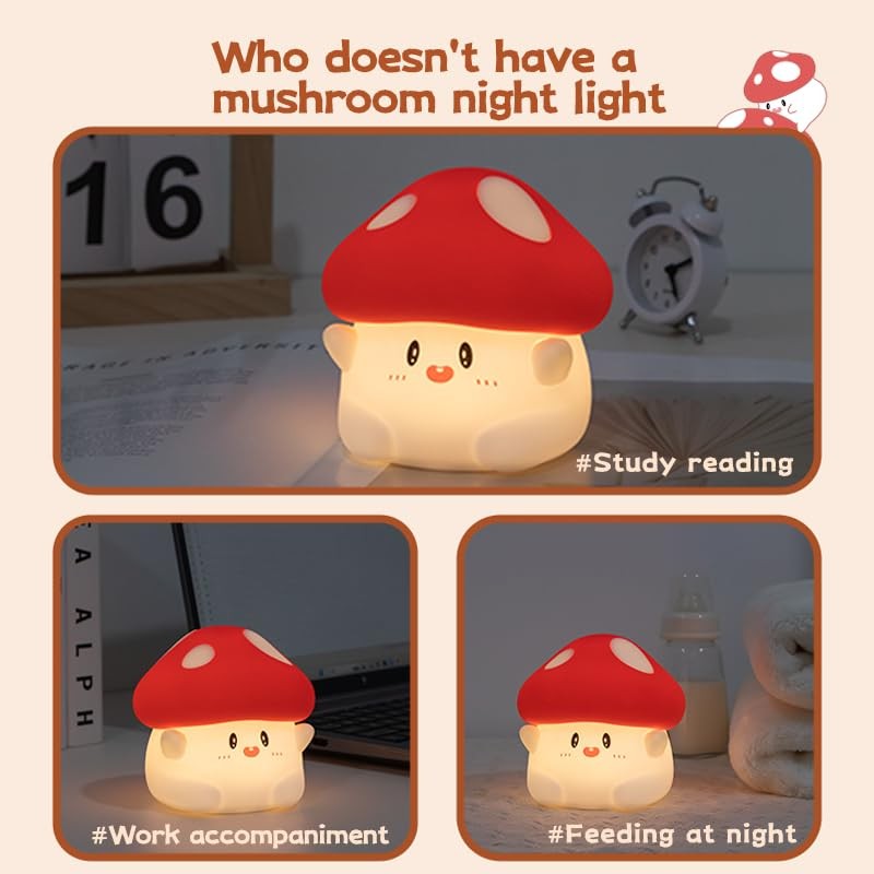 Gaoillneunji Mushroom Silicone Night Light for Kids - Squishy LED