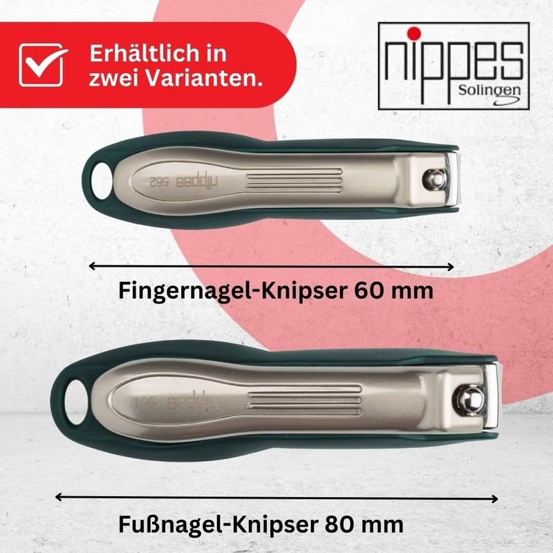 nippes Solingen Premium Nail Clippers with Nail Catcher Green Fingernail