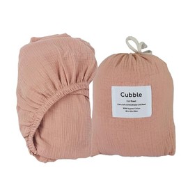 Cubble 100% Organic Cotton Fitted Cot Sheet with Storage Bag (Blush, 60 x 120 cm) | Fits Standard Cots | Perfect