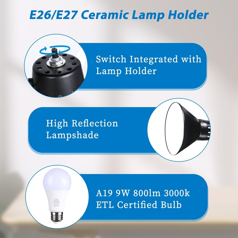 juttilax Swing Arm Desk Lamp for Home Office 360°Adjustable,Tall Metal