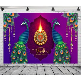 CORFOTO 10x8ft Fabric Happy Diwali Festival Backdrop Diwali Crystals Gold Diya Peacock Background Diwali Decorations Backdrop for Deevali Pooja Indian Wall Banner Happy Diwali Party Decoration Props