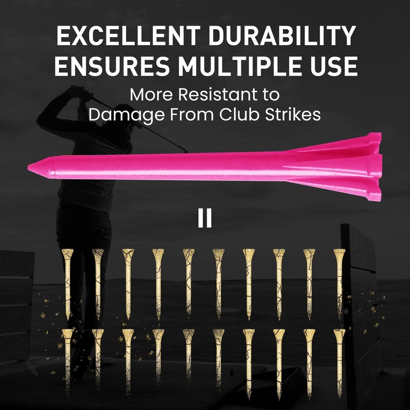 AMRTA Pink Plastic Golf Tees 250 or 500 Pack, Durable