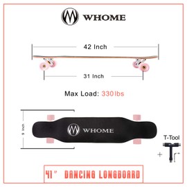 WHOME PRO Dancing Longboard Complete for Adults and Beginners - 42 Inch Dancing Boarding Skateboard for Dance Freestyle Cruising Carving 8 Layer Alpine Hard Rock Maple Includes T-Tool