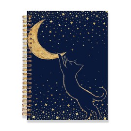 FOPENEM Cat and Moon Notebook 8.3x5.5 Inches – Starry Night Aesthetic Journal with Spiral Binding, Celestial Cat Art Notebook, Dreamy Writing Journal