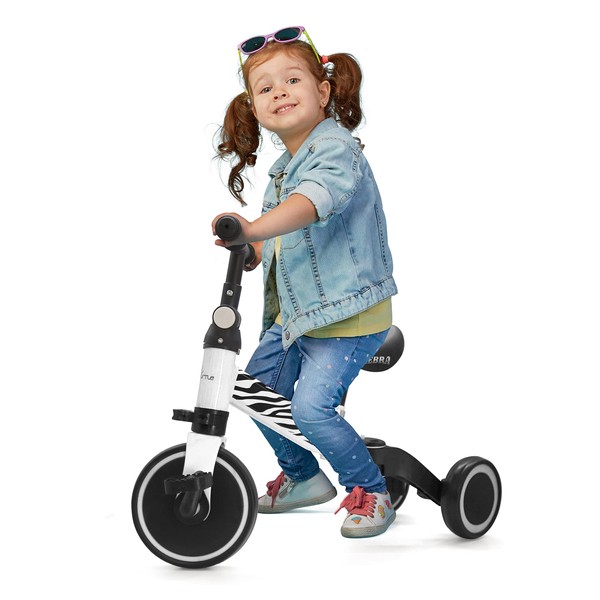 3 in 1 Kids Tricycles - Balance Training Bike Convertible Toddler Walker Riding Toys for 10 Month to 3 Year Old Boys Girls w/Removable Pedals, Carbon Steel Frame, Adjustable Seat Height (Zebra)