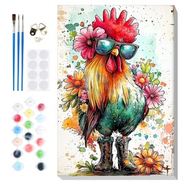 Bowetile Framed Paint by Numbers Chicken for Adults Beginners, Adults' Paint-by-Number Rooster Kits, Easy Adult Paint by Number Kits on Canvas, Acrylic Animals Number Painting for Home Decor, 8x12in