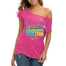 90s 80s Outfit for Women 80's Theme Party Disco Shirt Off The Shoulder Tops Vintage 90s Neon Off Shoulder Top