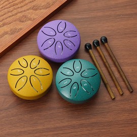 Mini Steel Tongue Drum 6 Notes 3 Inches Rain Drum Hand PanDrum Steel Drum Instrument with Travel Bag Mallets and Song Book for Musicians Gold