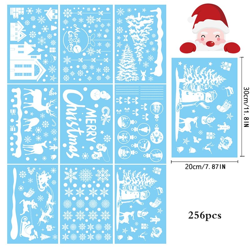 Topeedy 9Sheets Christmas Window Cling Stickers,Reusable Double-Side Window Stickers White
