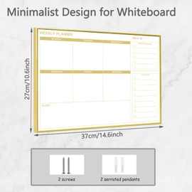 Umtiti 10.5" x 14.5" Dry Erase White Board & Weekly Calendar Board, Magnetic Whiteboard for Wall,Gold Aluminum Framed Message Board, Planner Board for Office, Home, School（Weekly-2737heng）