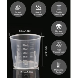 60 Pieces 30 ml Plastic Measuring Cups with 50 Pieces Stirrers, Graduated Measuring Cups, Plastic Mixing Kit for Mixing Paint, Stains, Epoxy Resin, Cooking and Painting Accessories