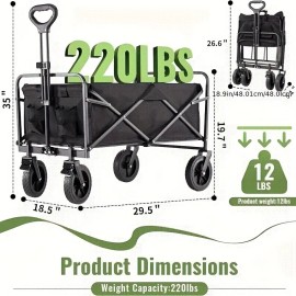 JHK Collapsible Folding Wagon Cart Shopping Heavy Duty Utility Wagon 220lbs 330lbs - Blue, 220lbs