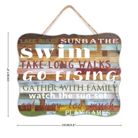 Go Fishing Wooden Signs 8x10 Inch, Lake House Rules Wooden Sign Custom Quote Sign Lake Decorative Funny Bathroom Sign Mother's