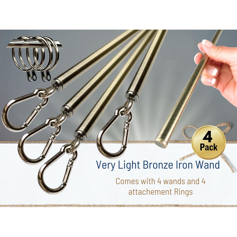 OooWow 46 inch (4 Pack) Light Bronze Iron Curtain Pull