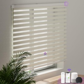 Custom Motorized Zebra Blinds for Window: Astomi Cordless Roller Shade with Remote Control, Smart Blinds Works with Google Home, Alexa, Size W: 22''- 97, H:22''-115'' (Starry Beige)