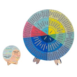 Sgphrzlt Wooden Feelings Wheel Double-Sided with Stand, 7.9 Inch Emotions Wheel Chart for Mental Health & Counseling -Therapy Office Desk Decor for Therapists, Social Workers, Counselors, Home Use