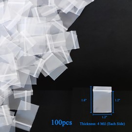200pcs Small Plastic Bags, 1" x 1" 4 Mil Reusable Clear Thick Mini Zipper Poly Baggies for Pills, Beads, Jewelry Parts, Small Items