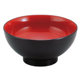 若泉漆器 割烹漆器 6寸乱筋木目丼 黒内朱 1-192-7