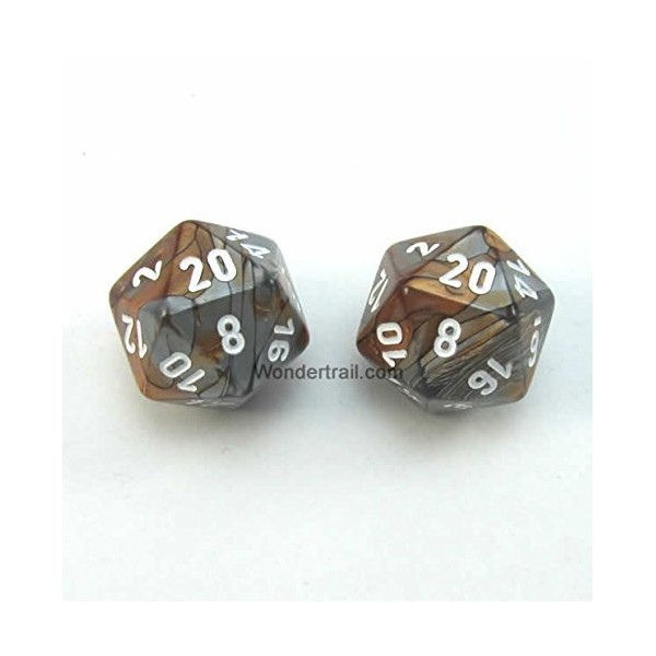 WCXPG2024E2 Copper Steel Gemini Dice with White Numbers D20 Aprox 16mm (5/8in) Pack of 2 Dice Chessex