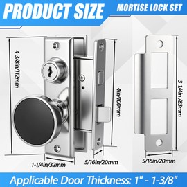 316 Stainless Steel Mortise Lock Set with Bolt, Heavy-Duty Marine Handle Lock Set with 2 Keys, for Doors Thickness from 1" to 1-3/8", for Marine Vessels, Rvs, Cabins