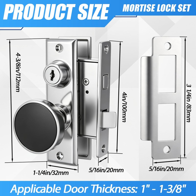 316 Stainless Steel Mortise Lock Set with Bolt, Heavy-Duty Marine